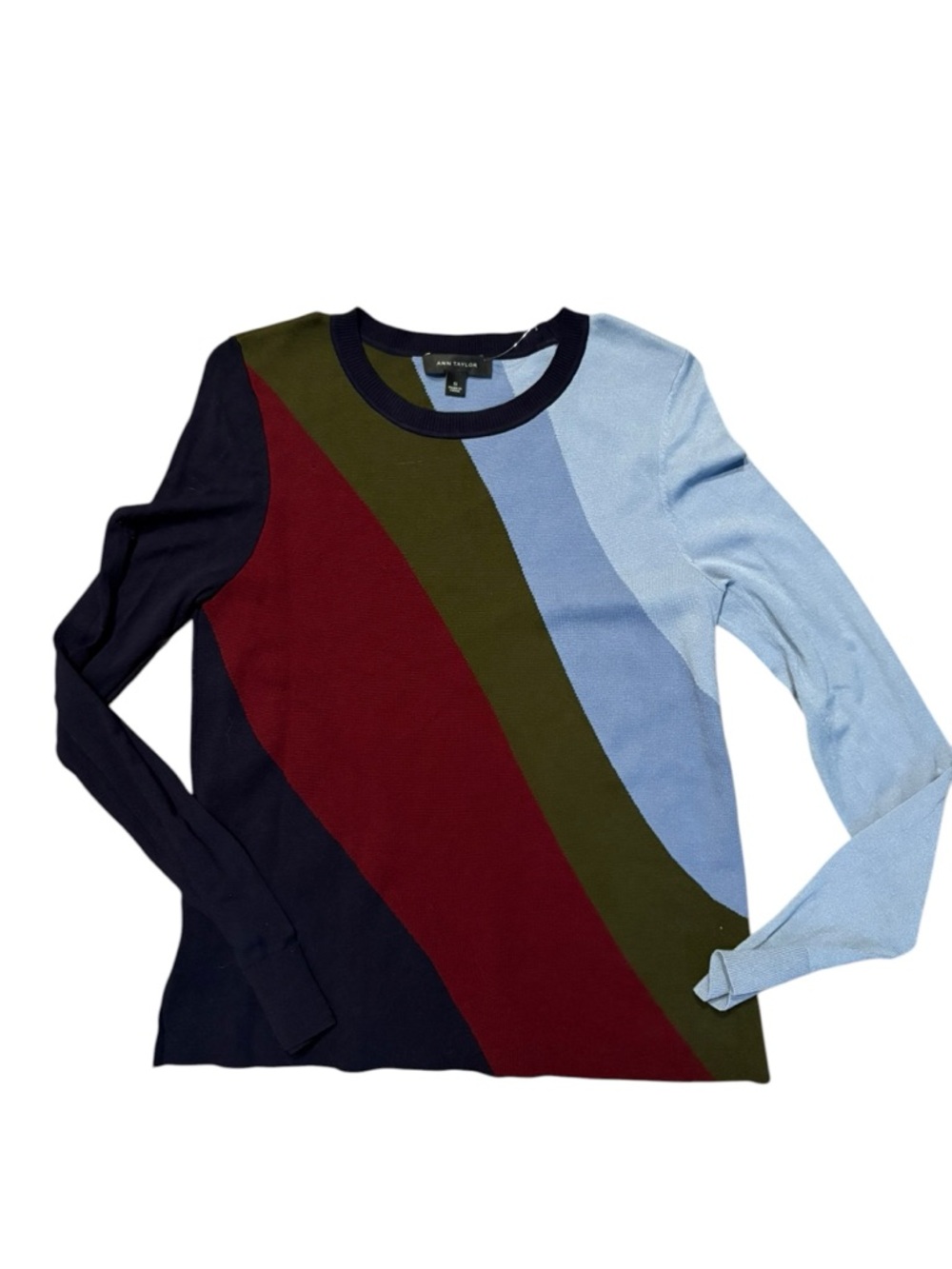 Ann Taylor blue burgundy green colorblock sweater s